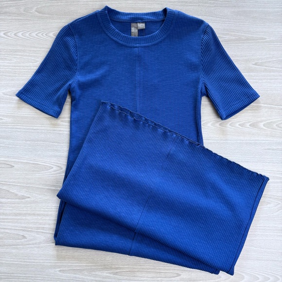 Sweaty Betty Ribbed Midi Dress Short Sleeves Lightning Blue Size XS - Picture 4 of 11